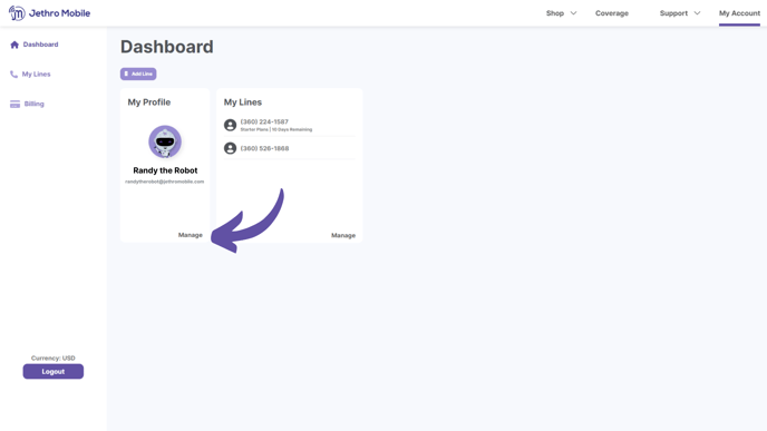 Dashboard Manage Profile